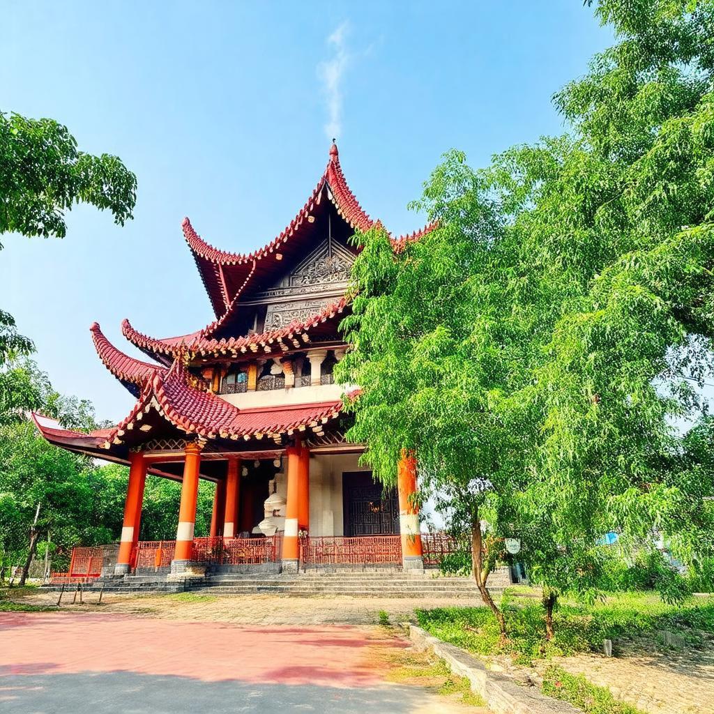 Chùa Bà Châu Đốc 2 Nhà Bè nhìn từ xa, không gian yên bình, kiến trúc độc đáo.