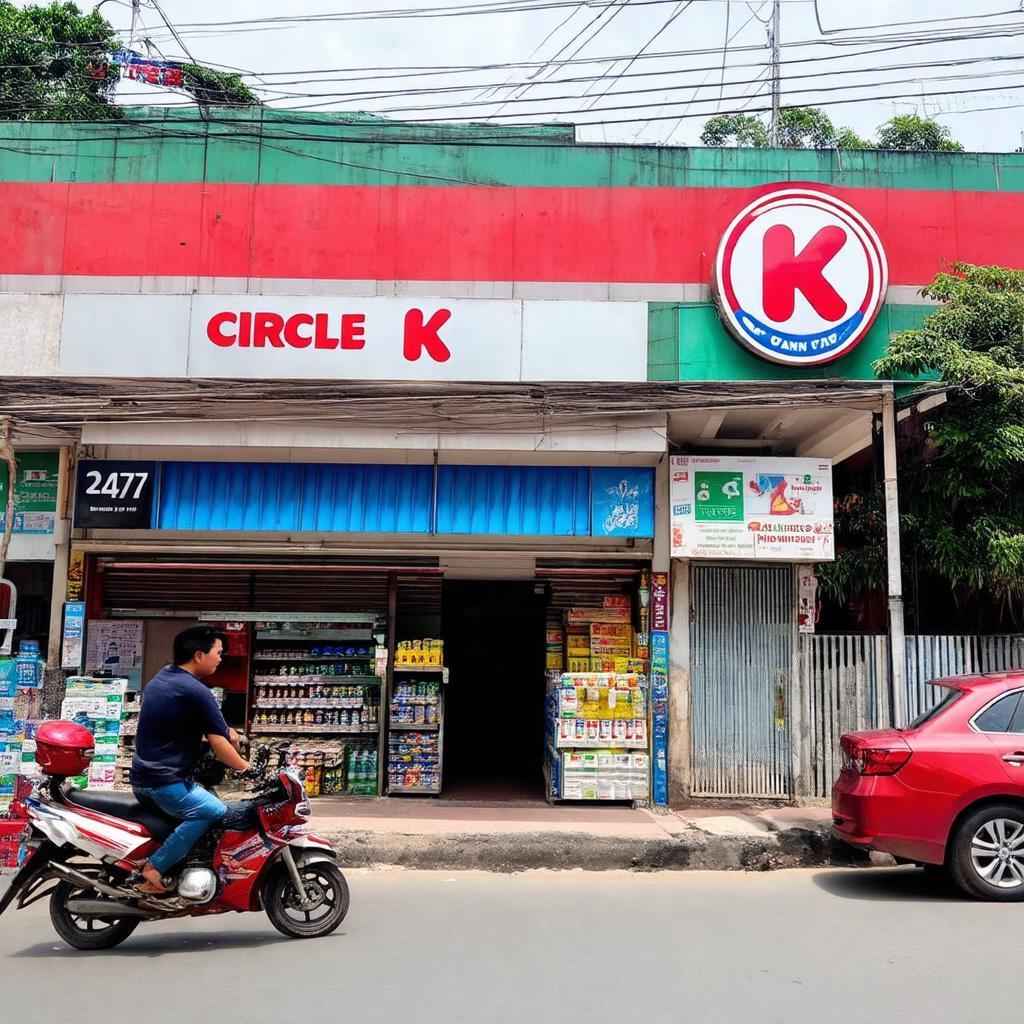 Hinh anh ben ngoai Circle K 449 Le Van Viet, Thu Duc, voi bien hieu 24/7 ro rang tren truc duong dong duc.