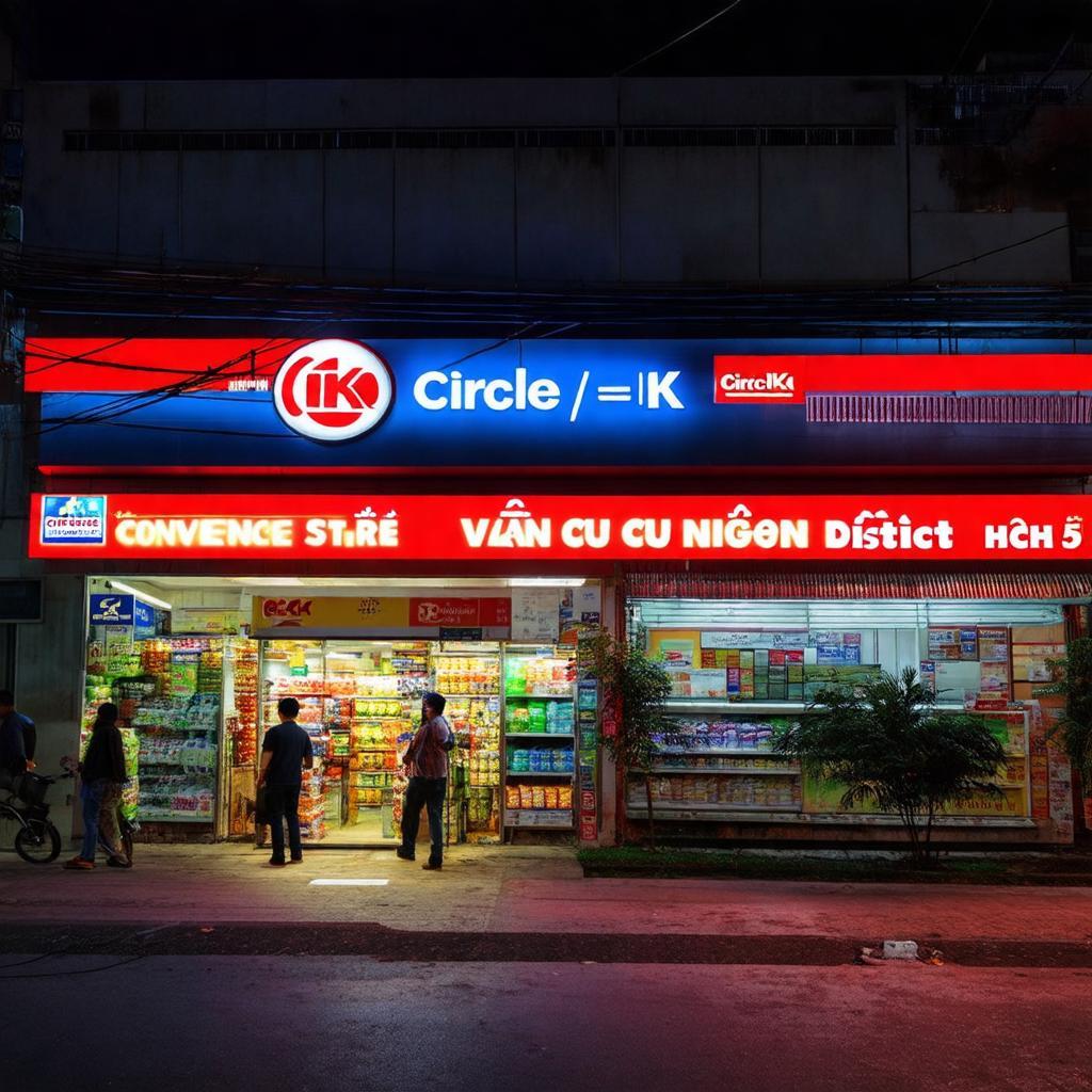 Bên ngoài cửa hàng Circle K 217 Nguyễn Văn Cừ Quận 5 vào buổi tối