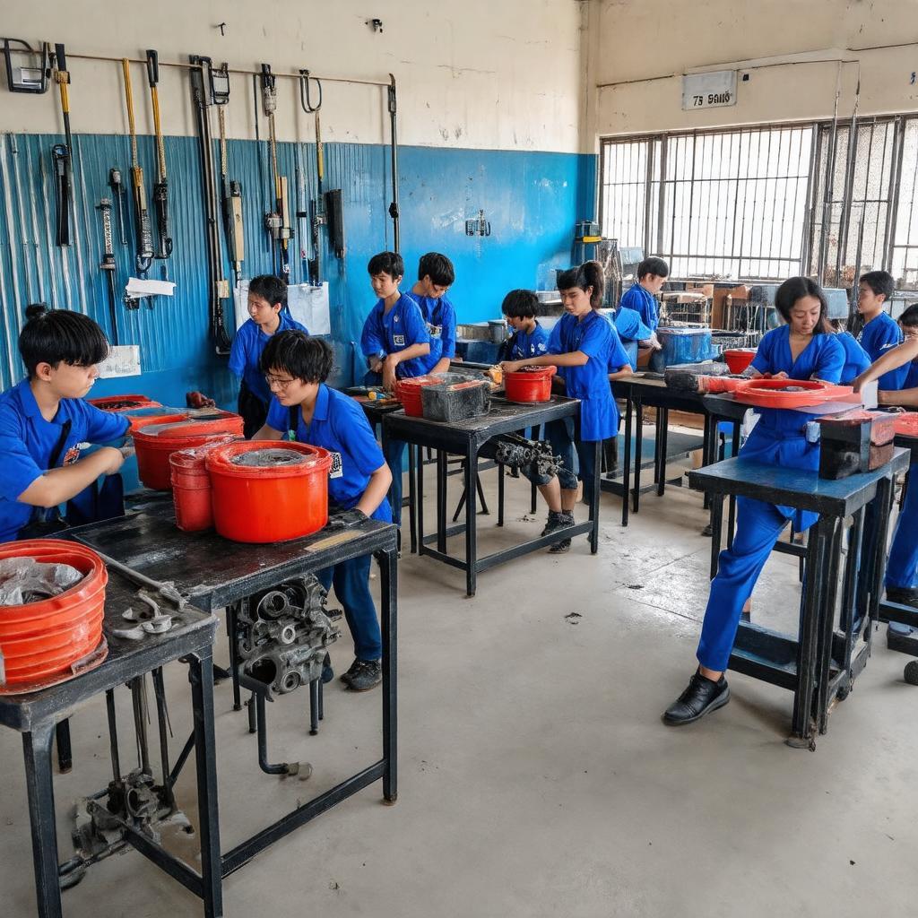 Khu vực thực hành của Trường trung cấp nghề cơ khí xây dựng 73 Cổ Bi
