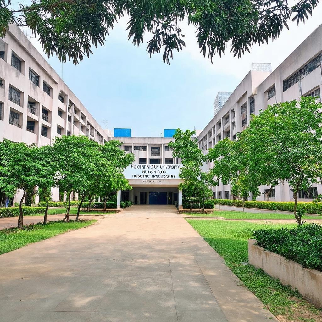 Bên trong khuôn viên Trường Đại học Công nghệ Thực phẩm, Tân Phú với các tòa nhà và không gian xanh