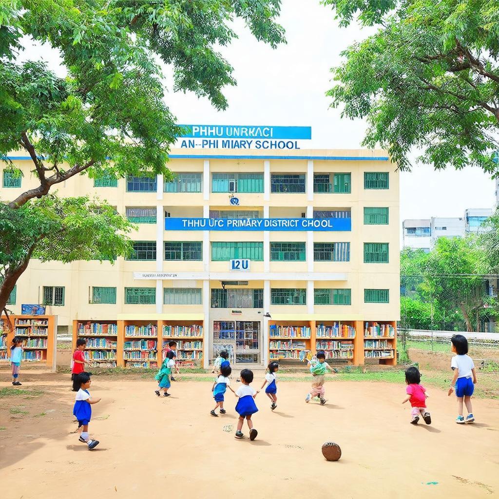 Minh họa các cơ sở vật chất như sân trường hoặc thư viện tại Trường Tiểu học An Phú.