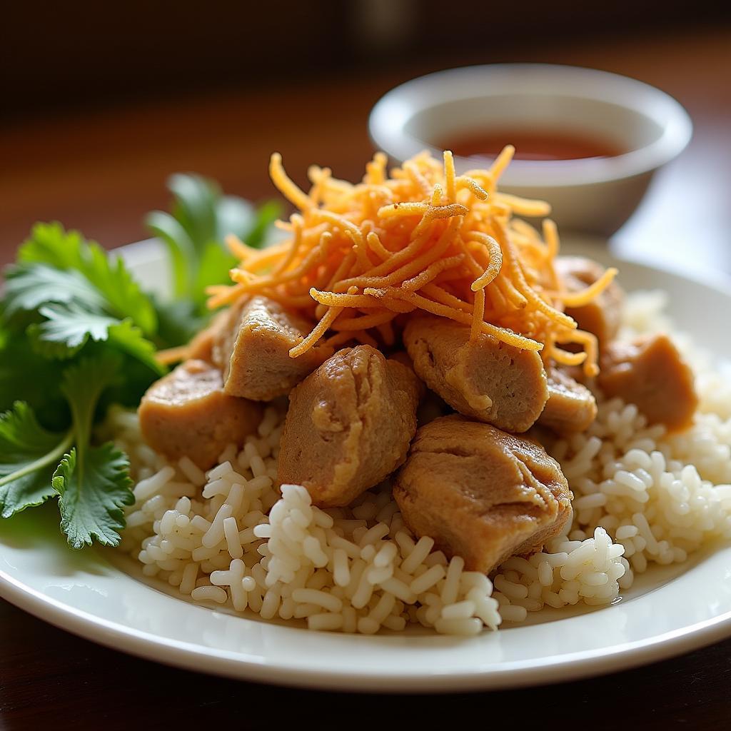 Đĩa cơm gà hành hương ngon hấp dẫn tại quán 55 Tuyền Quang Phan Thiết