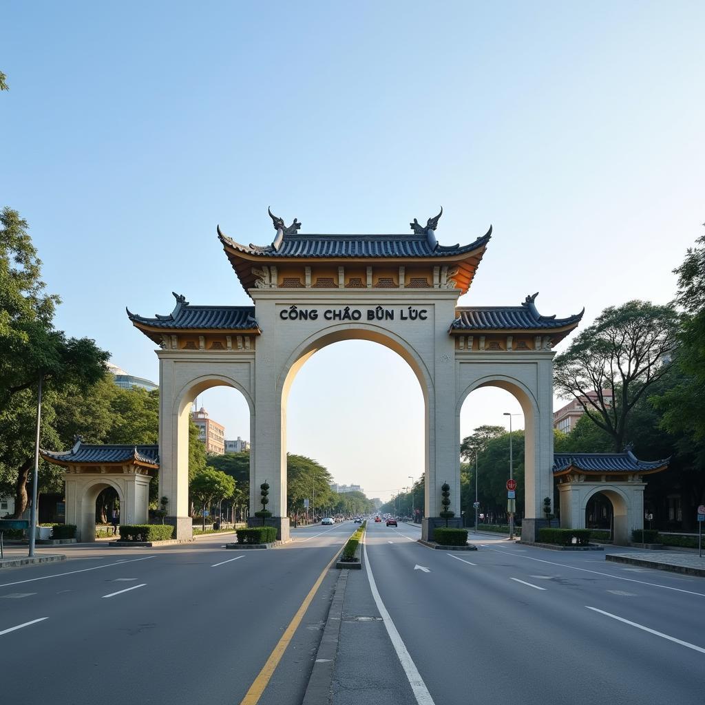 Cổng chào Bến Lức tại 2 Nguyễn Hữu Thọ, Long An - biểu tượng dễ nhận biết của thị trấn.