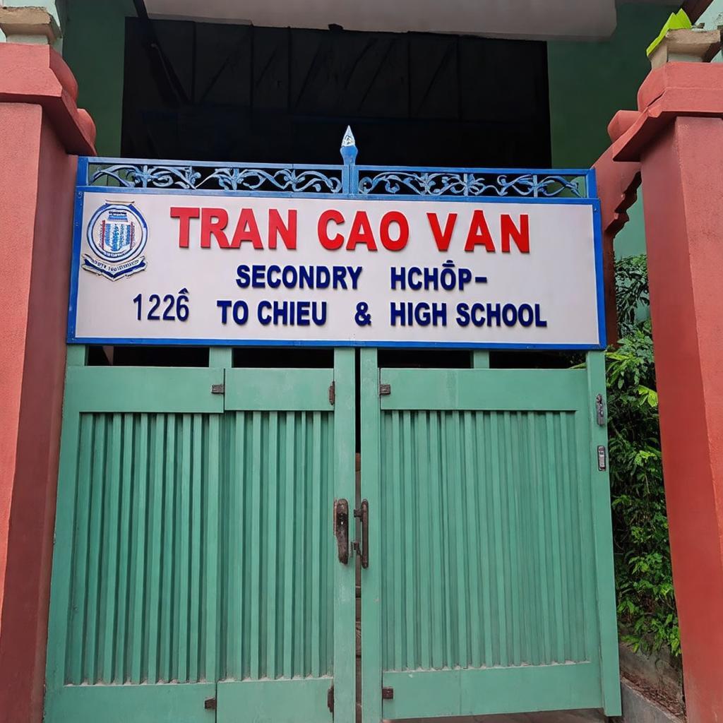 Cong chinh cua truong THCS THPT Tran Cao Van nam tren duong To Hieu.