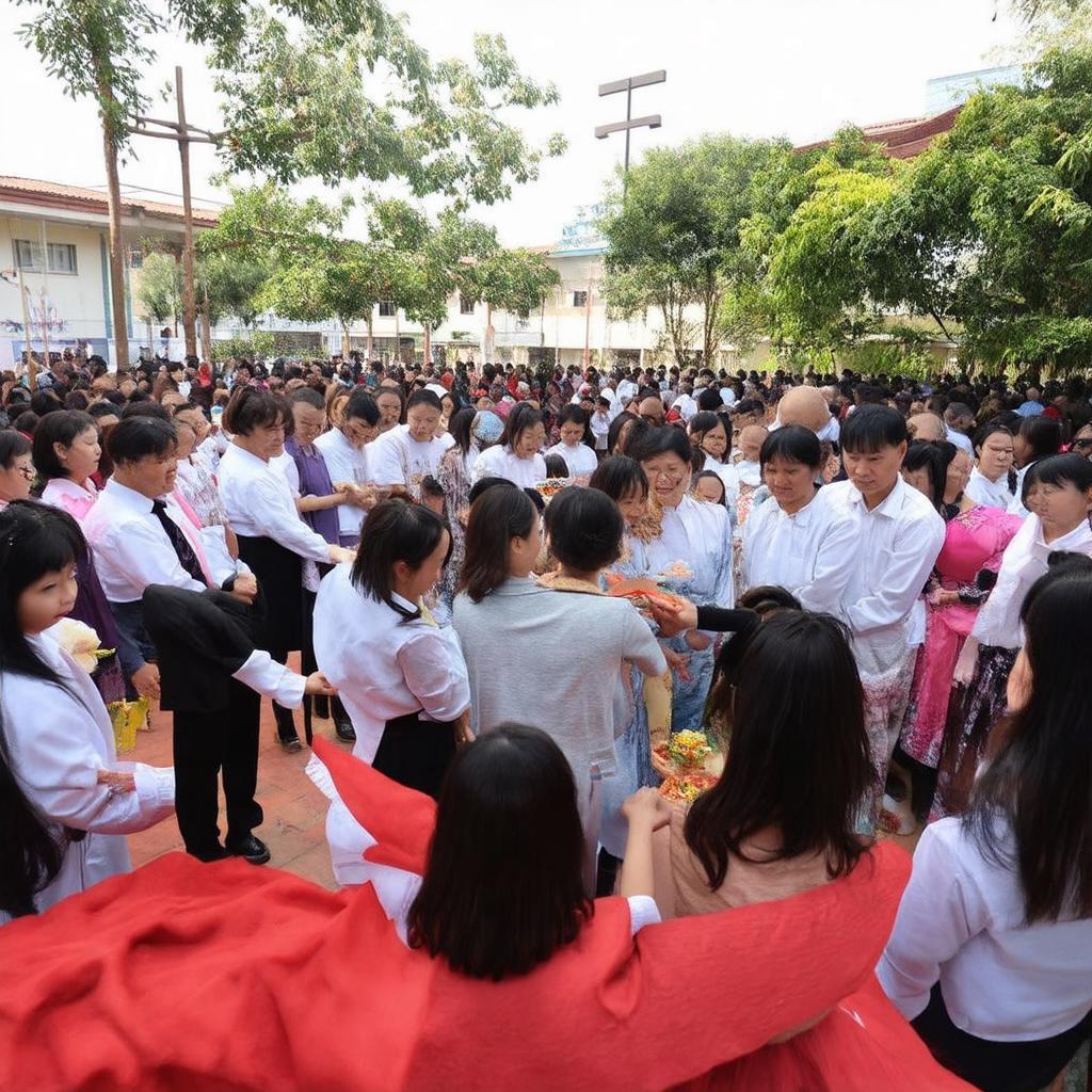 Cong dong giao xu Tan Hung quan 7 the hien su doan ket tham gia hoat dong bac ai hoac le hoi.