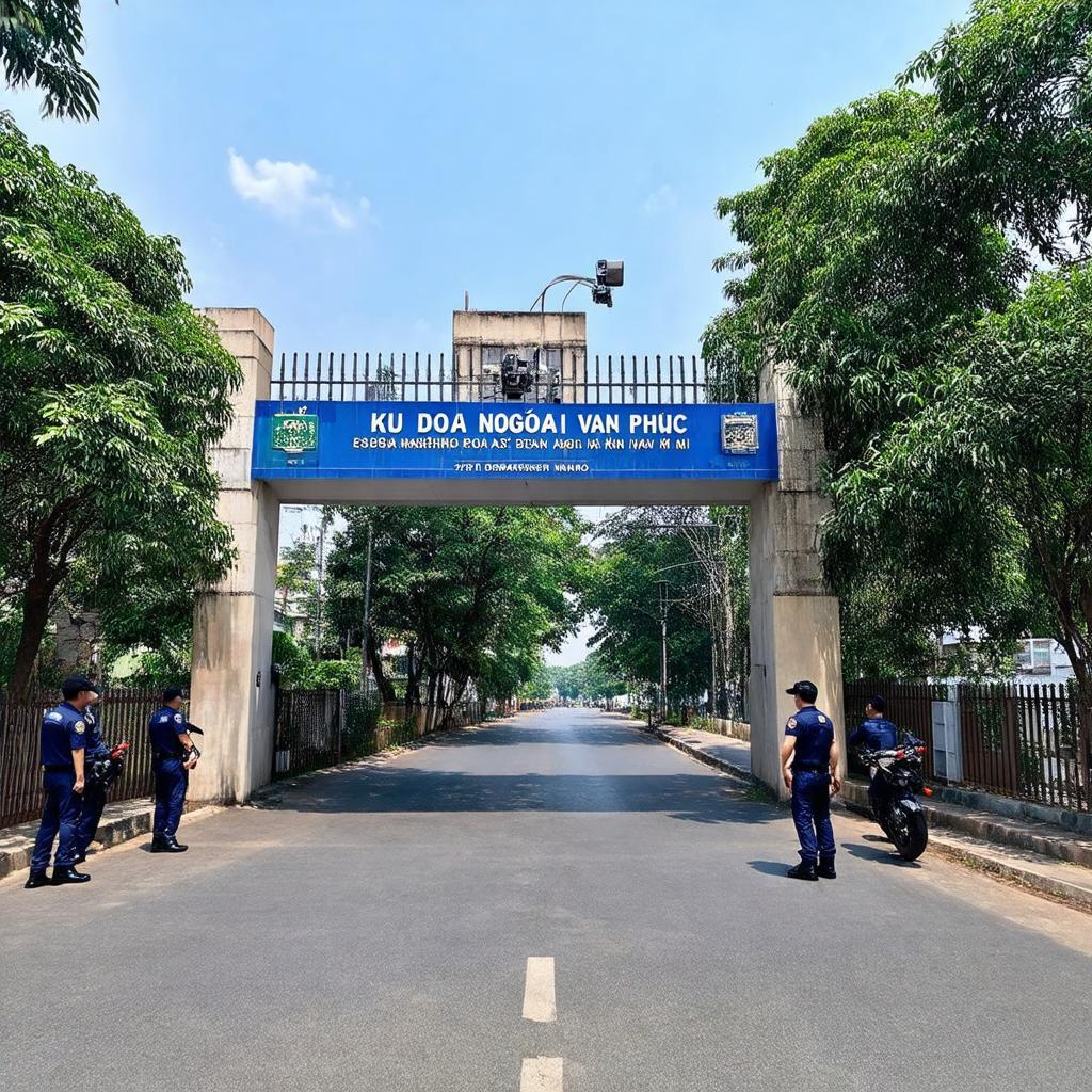 Cổng vào Khu đoàn Ngoại giao Vạn Phúc 298 Kim Mã Ba Đình Hà Nội an ninh chặt chẽ