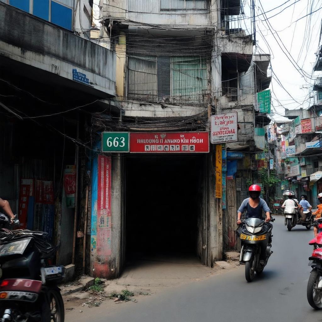 Hinh anh cong vao ngo 663 Truong Dinh Ha Noi voi so nha lon va kien truc pha tron