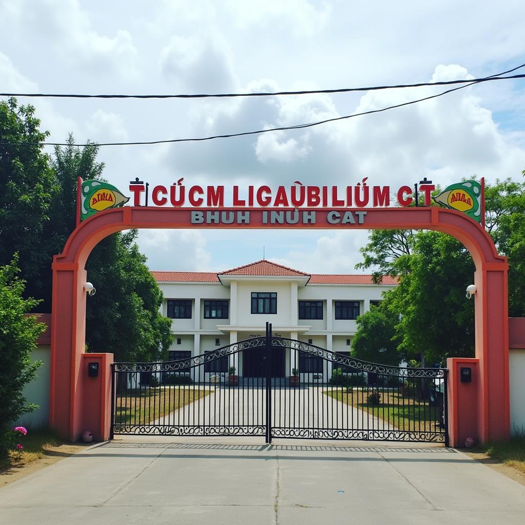 Cổng vào Trường THCS Bình Cang tại xã Bình Thạnh, huyện Thủ Thừa, Long An.