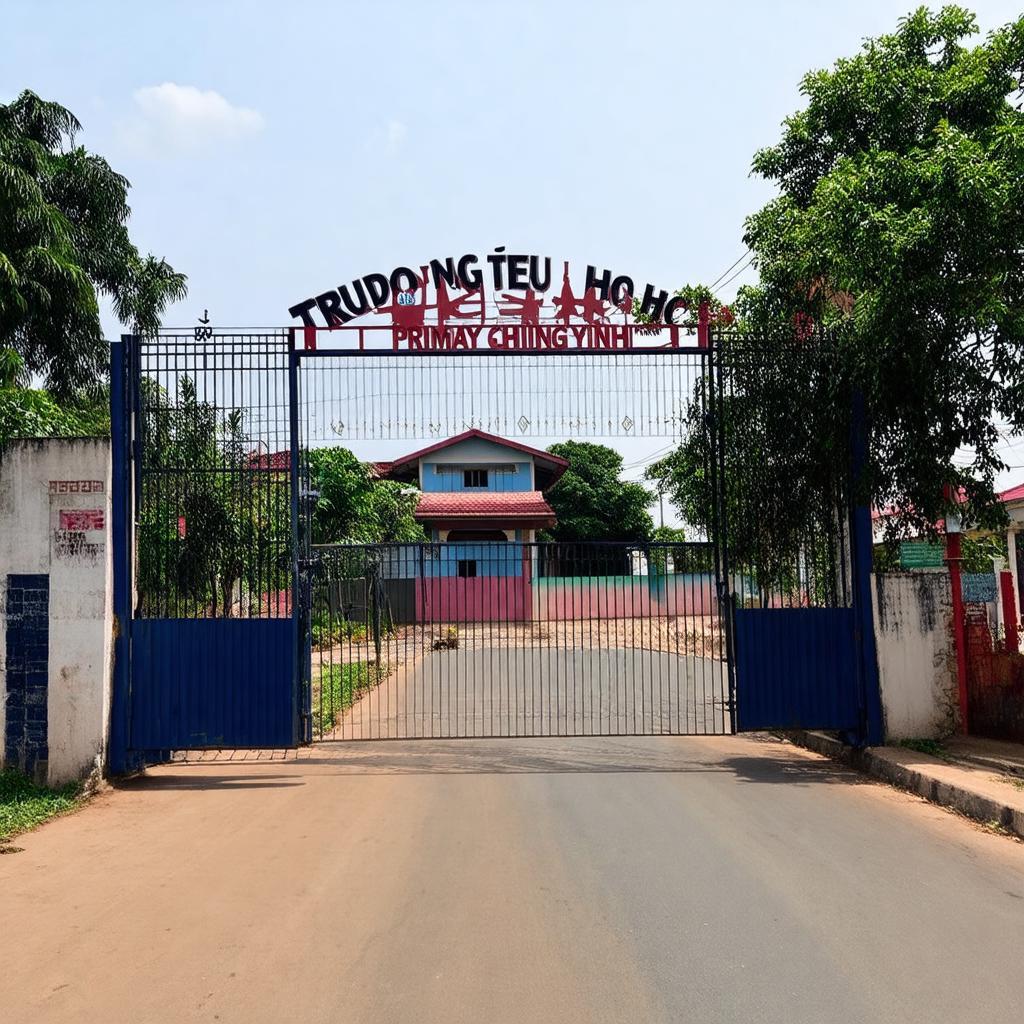 Biển tên và cổng chính trường Tiểu học Vĩnh Quỳnh dễ dàng tìm thấy