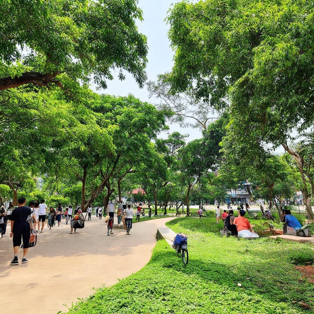 Hinh anh cong vien Binh Khanh duong Luong Dinh Cua voi khong gian xanh mat va cay co