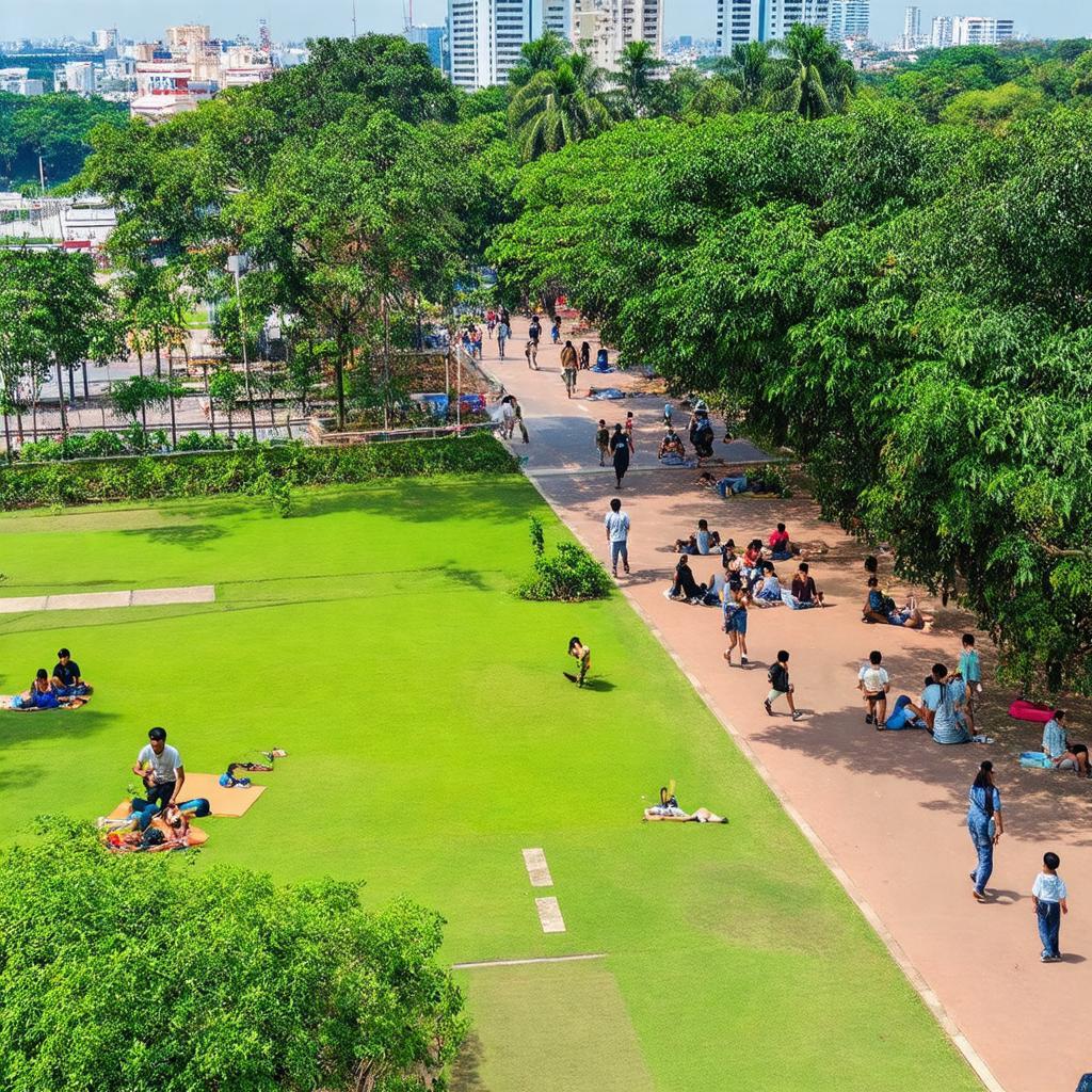 Toàn cảnh không gian xanh mát, rộng rãi của Công viên Hai Bà Trưng tại trung tâm TP. Cao Lãnh