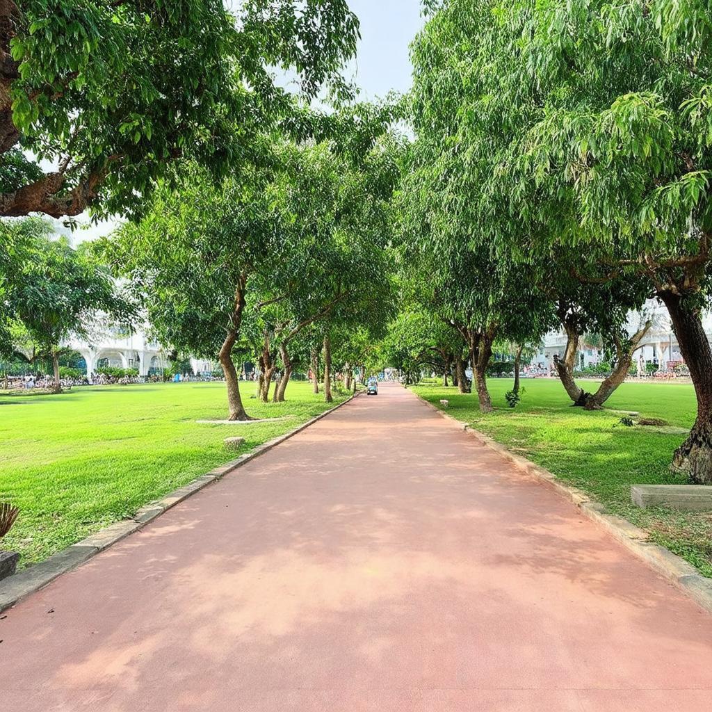 Cong vien Vo Van Kiet Phan Thiet Binh Thuan voi cay xanh va loi di rong rai