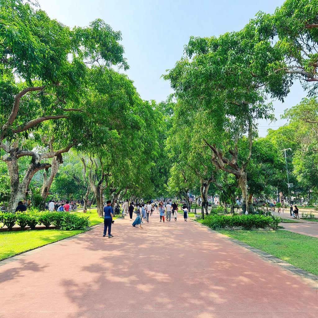 Hình ảnh một công viên xanh mát và sạch sẽ tại Khu đô thị Phú Mỹ Hưng, Quận 7, TP.HCM