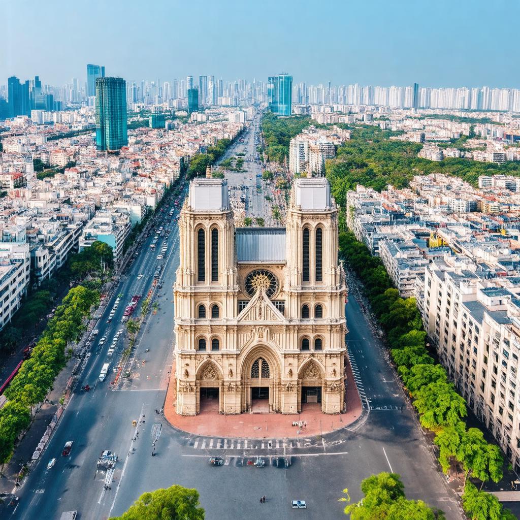 Toan canh khu vuc Cong xa Paris voi Nha tho Duc Ba va Buu dien Thanh pho