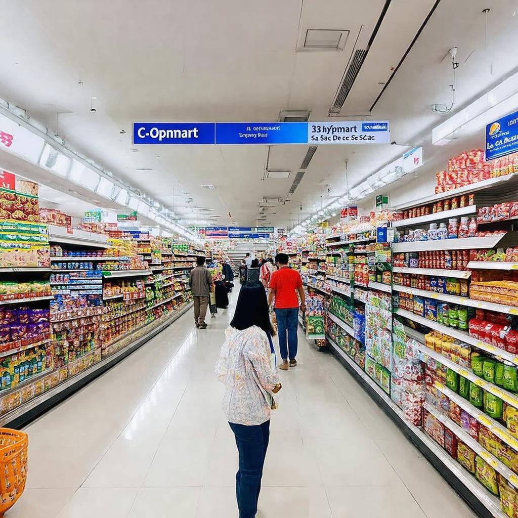 Bên trong siêu thị Co.opmart Sa Đéc tại 373B Nguyễn Sinh Sắc, Sa Đéc, Đồng Tháp, cho thấy không gian rộng rãi, các quầy hàng được bố trí gọn gàng.