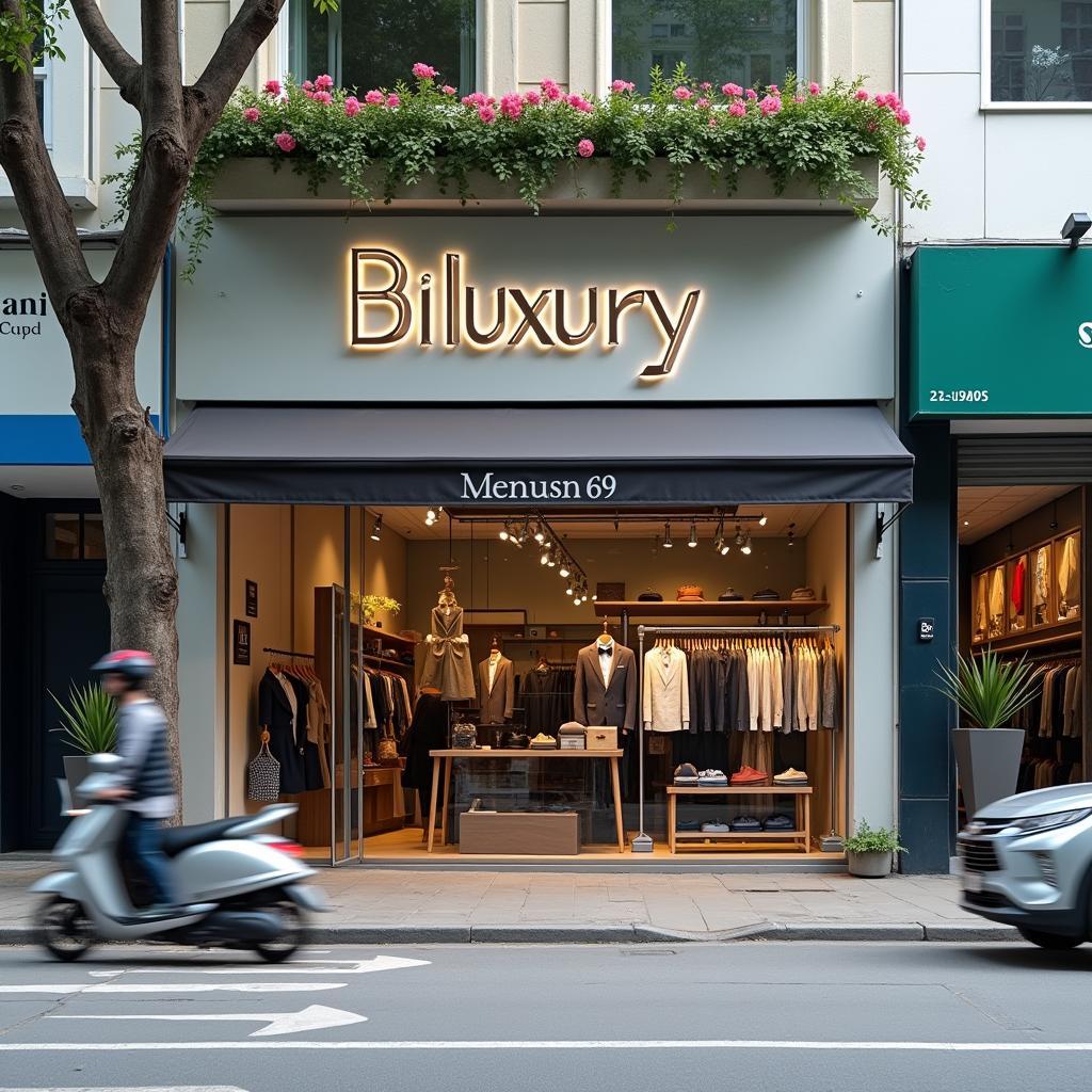 Hình ảnh mặt tiền cửa hàng Biluxury Hải Phòng tại 69 Trần Nguyên Hãn, thể hiện vị trí dễ nhận diện trên con phố sầm uất