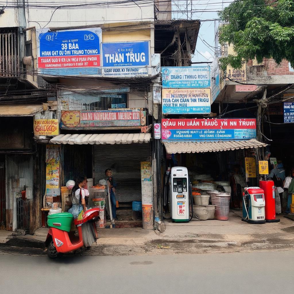 Cua hang quan an cay xăng va dich vu khac gan nga ba Tien Trung phuong Ai Quoc