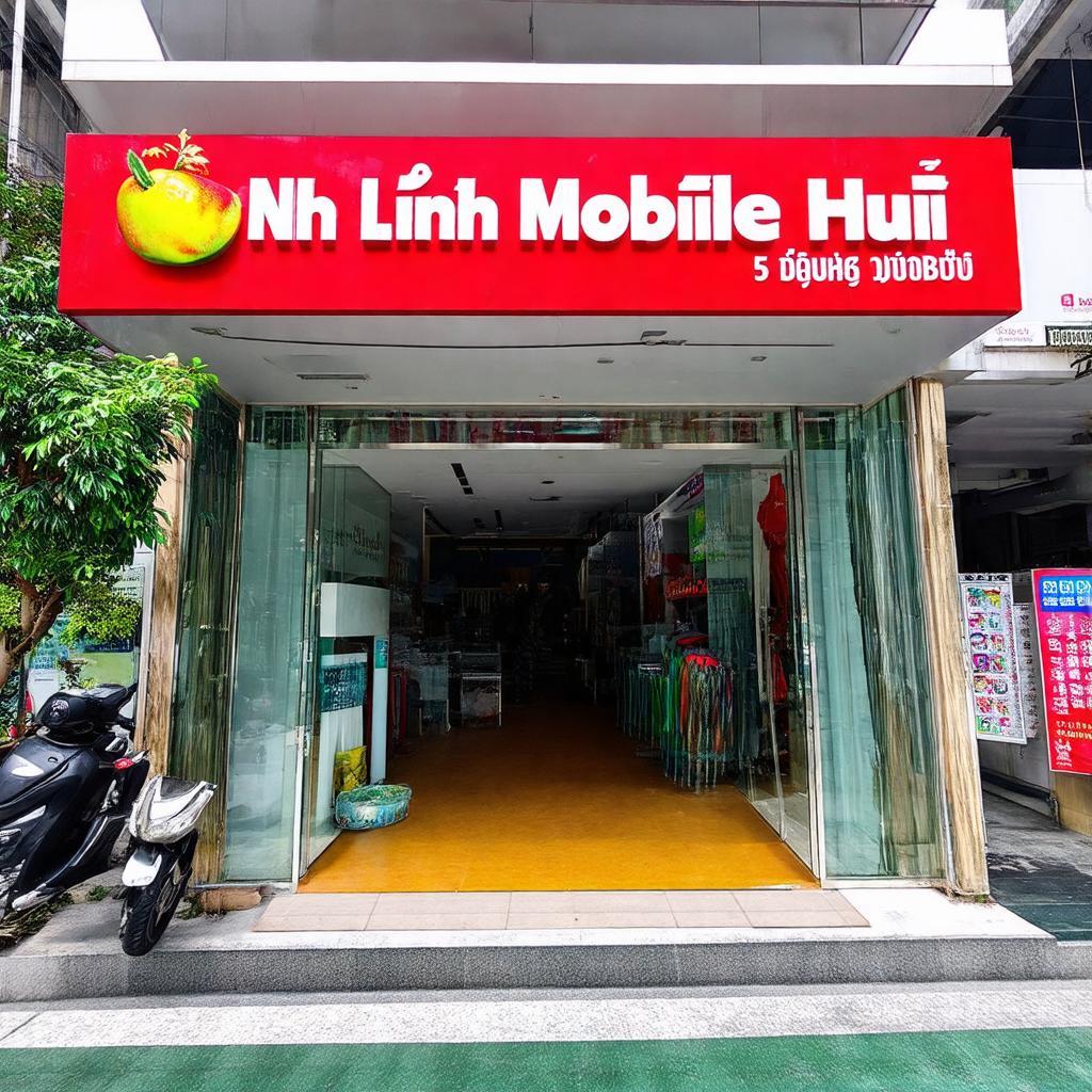 Toàn cảnh mặt tiền cửa hàng Nhật Linh Mobile Huế số 5 Hùng Vương Phú Hội với biển hiệu dễ nhận diện