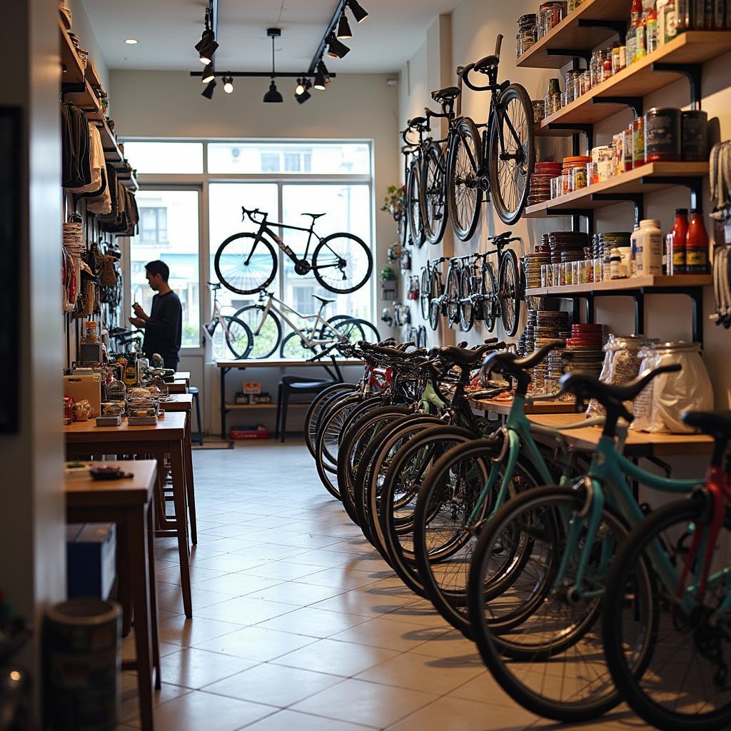 Bên trong cửa hàng Fixed Gear Sài Gòn với nhiều loại xe và phụ kiện