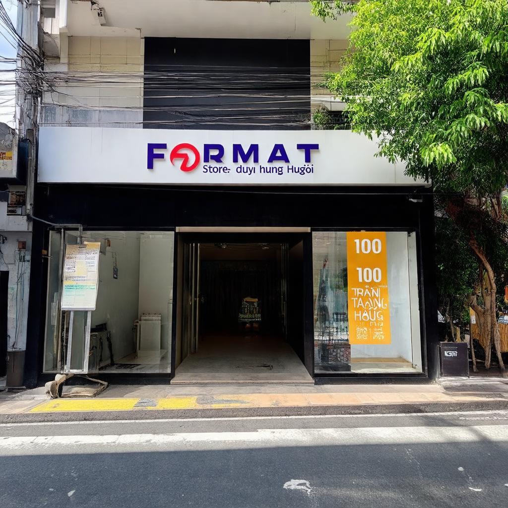 Mặt tiền rõ ràng, dễ nhận biết của cửa hàng Format tại địa chỉ 100 Trần Duy Hưng, Hà Nội.