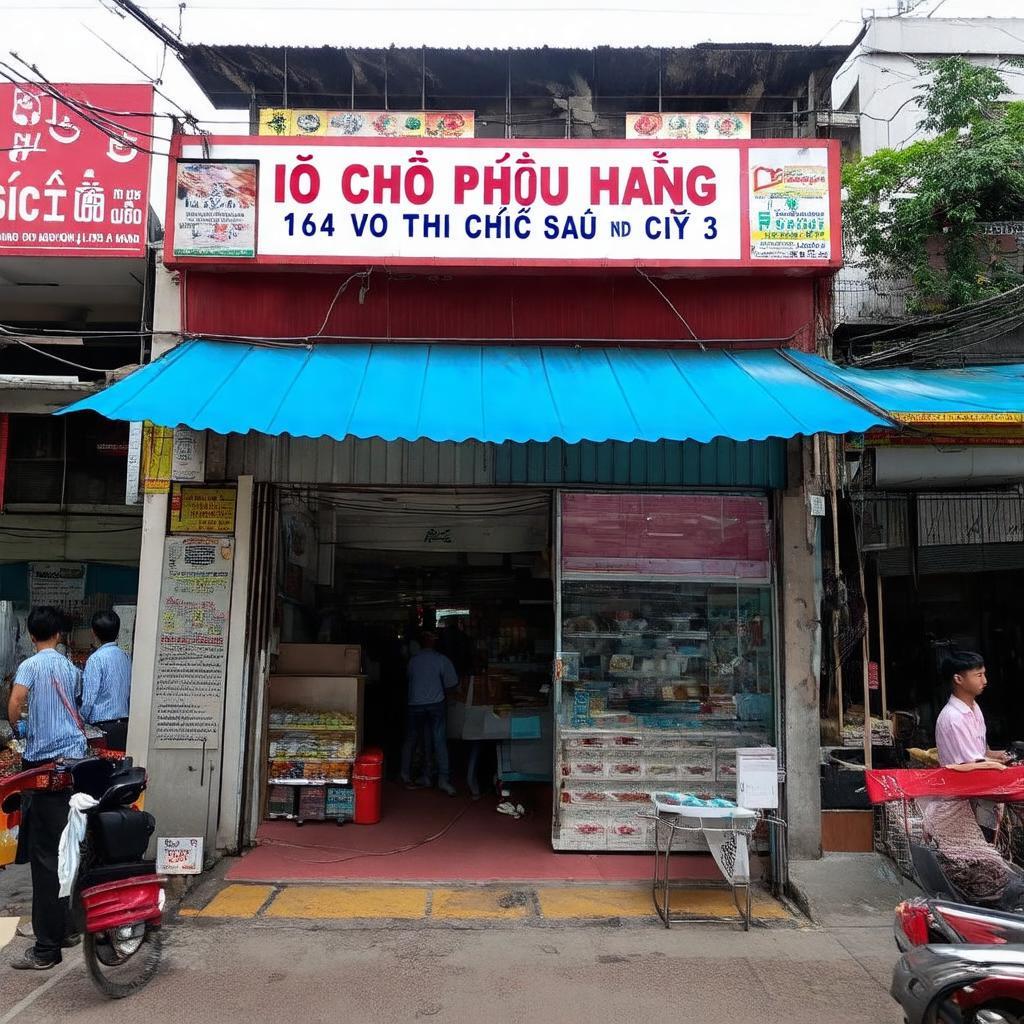 Mặt tiền cửa hàng Giò Chả Phú Hương 164 Võ Thị Sáu, Quận 3 tấp nập khách.