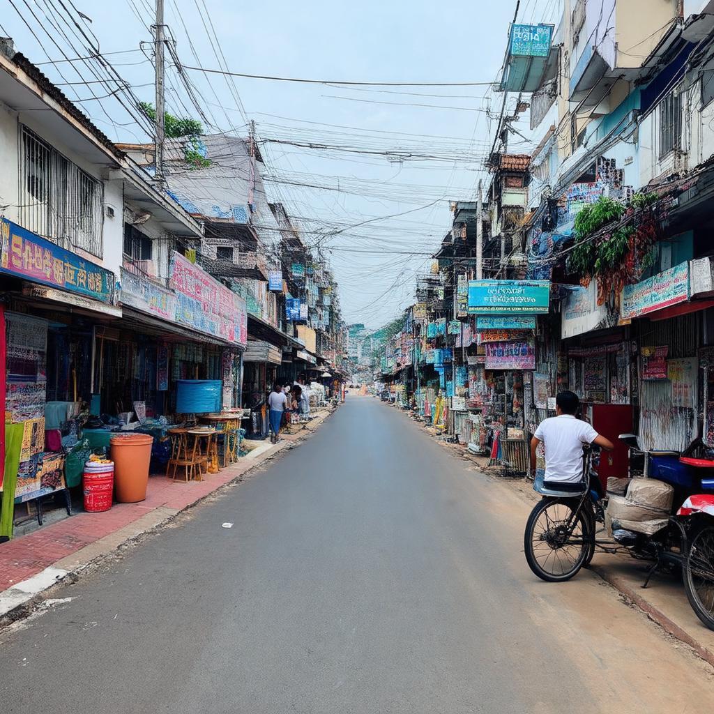 Quang cảnh các cửa hàng, quán ăn sầm uất gần Ngã ba Nam Sành Phú Lợi
