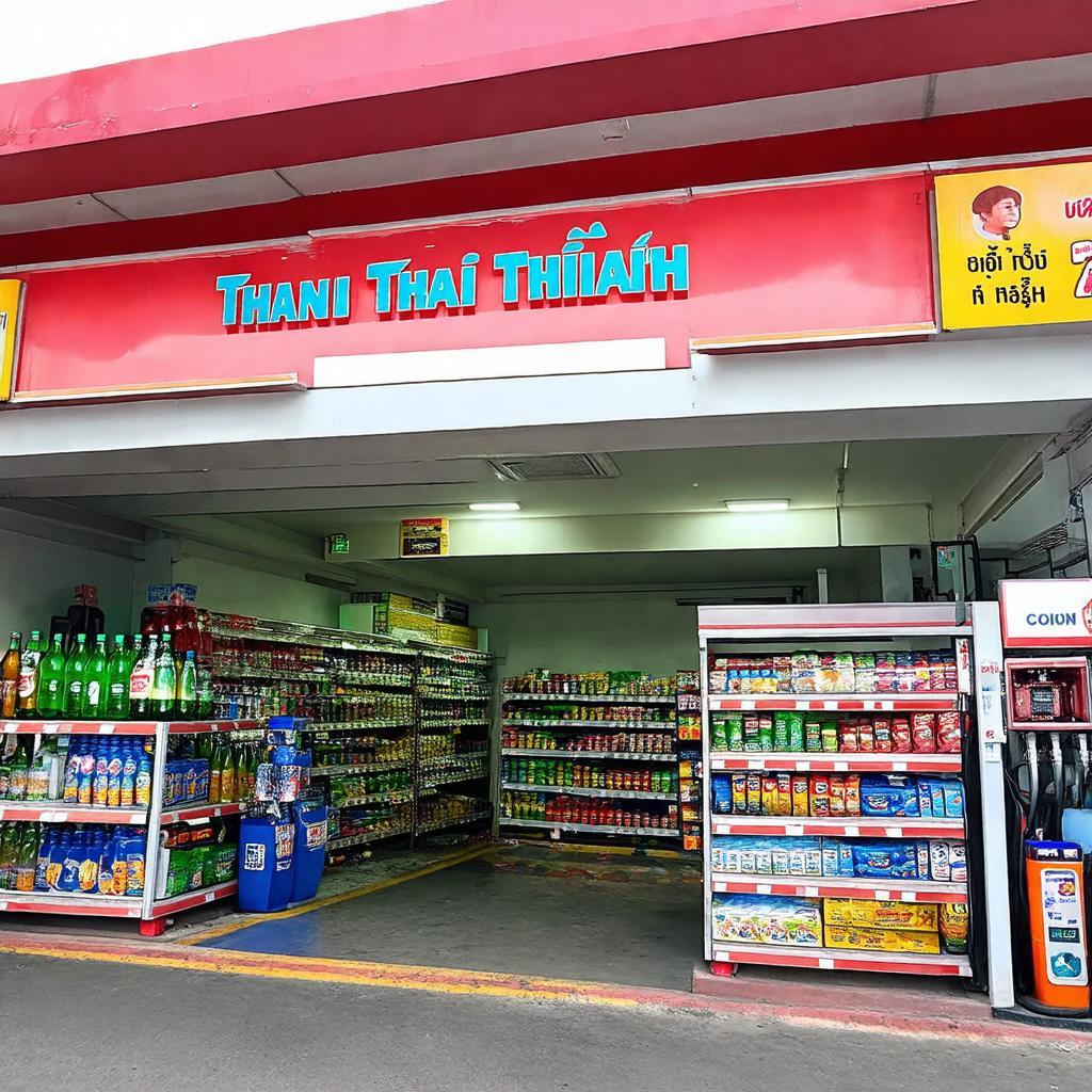 Ben trong hoac mat tien cua hang tien loi tai cay xang Thanh Thai Thinh.