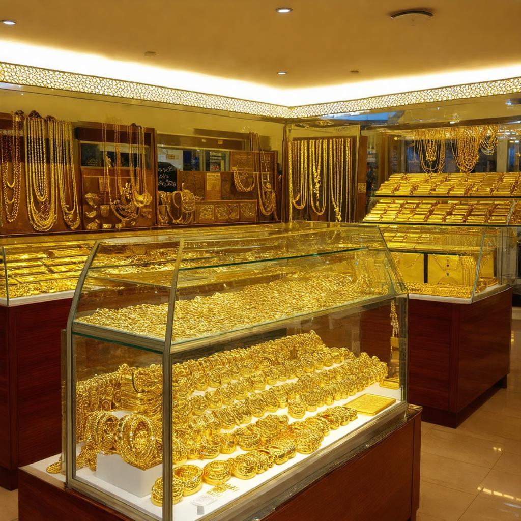 Bên trong một tiệm vàng tại Nha Trang, trưng bày đa dạng các loại vàng miếng, vàng thỏi và trang sức lấp lánh.