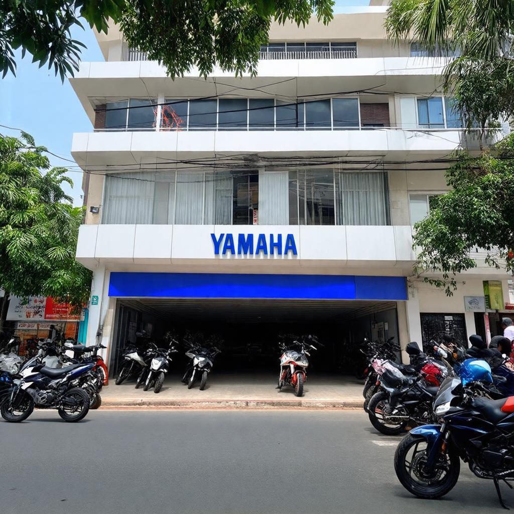 Ngoại cảnh cửa hàng xe máy Yamaha 1A Phan Văn Trị Gò Vấp, dễ nhận diện trên đường lớn