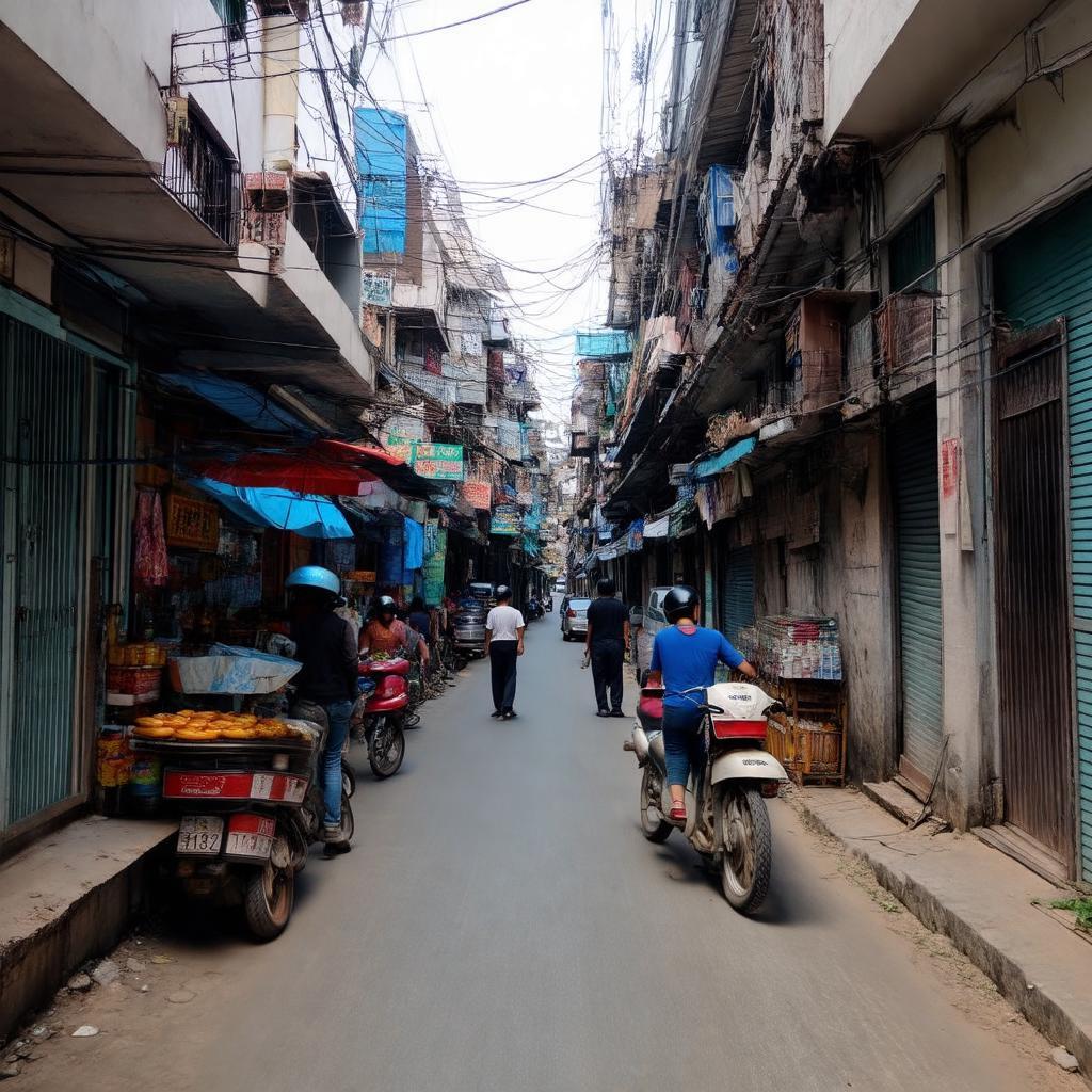 Khung cảnh sinh hoạt và kinh doanh nhỏ bên trong ngõ 82 Nguyễn Phúc Lai, thể hiện nét đặc trưng phố cổ Hà Nội.