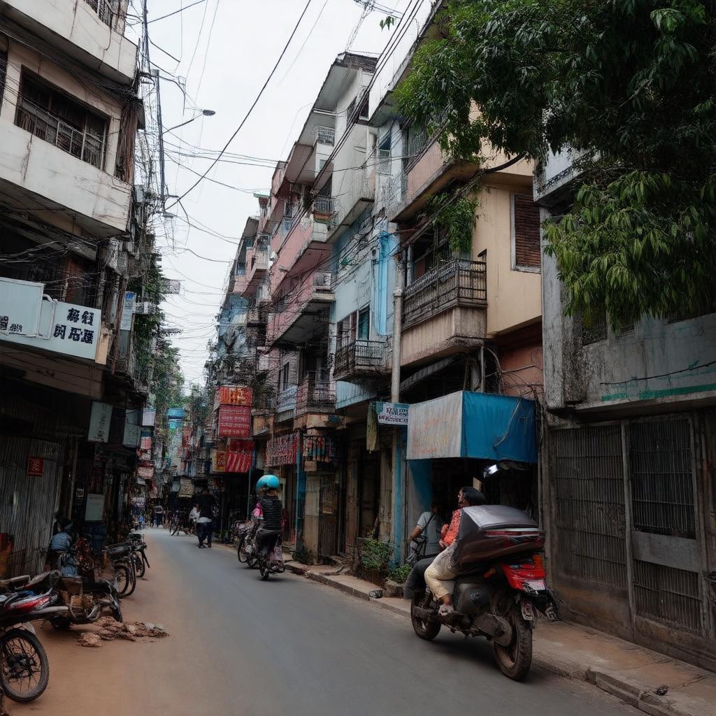 Bức tranh đời sống tại phố Trường Lâm với sự pha trộn giữa nhà ở và cửa hàng.