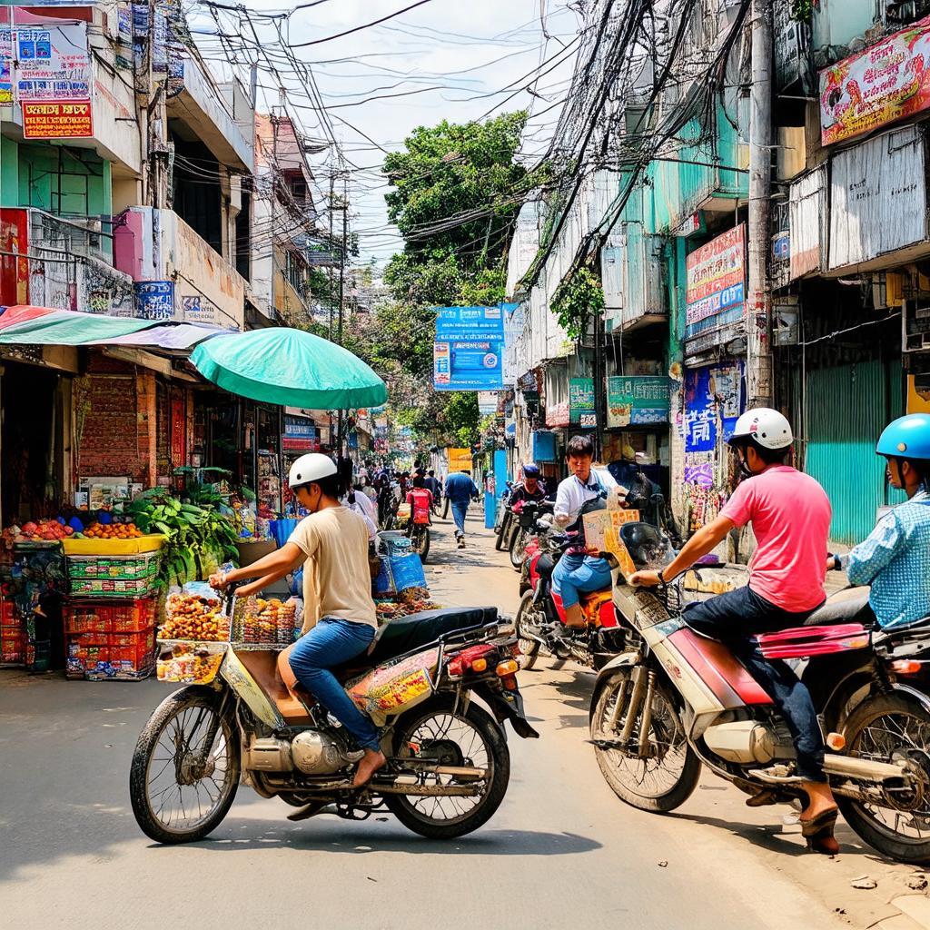 Khung cảnh cuộc sống tấp nập dọc theo đường Phạm Văn Hai, khu vực gần Cầu Ba Tri