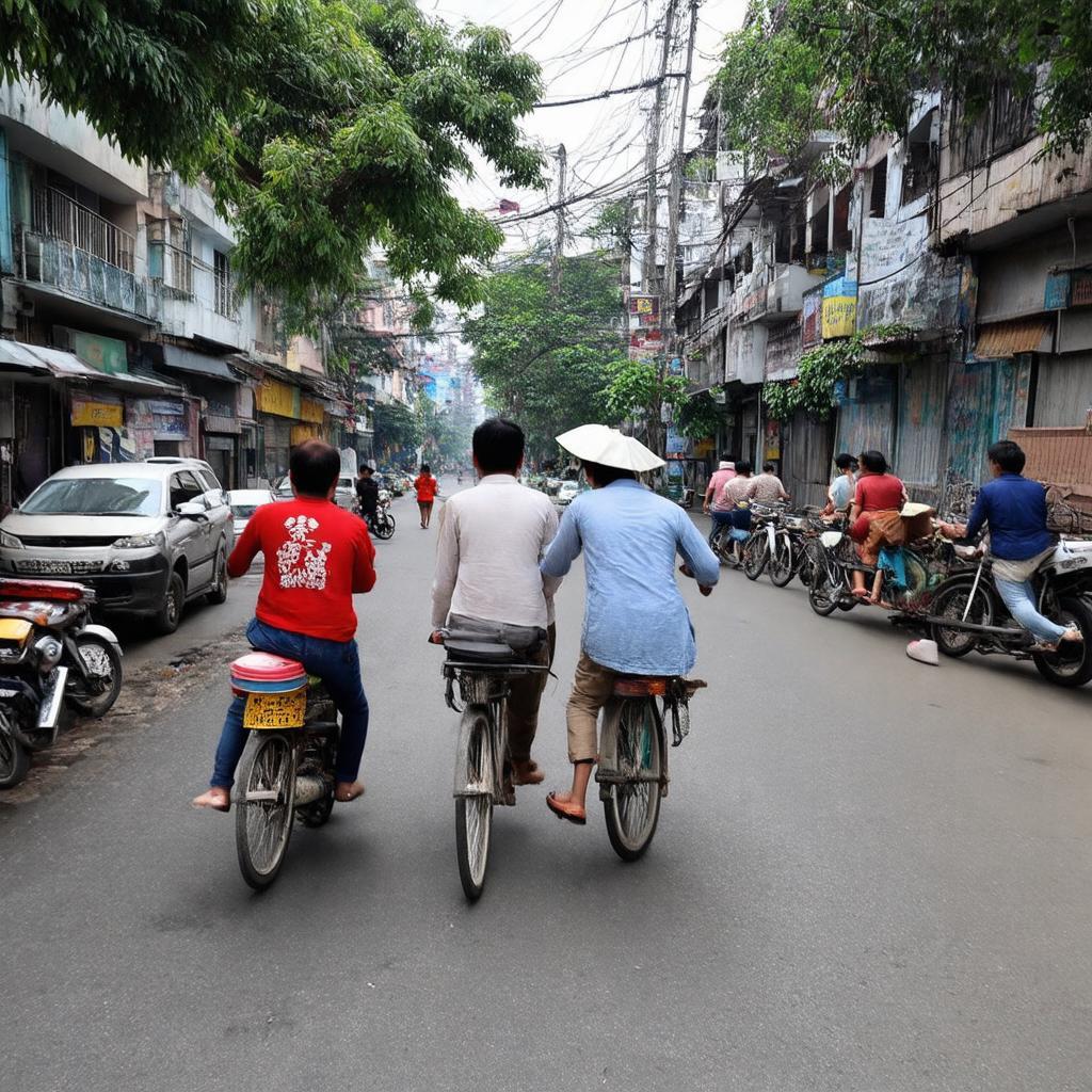 Hoạt động thường nhật của người dân trên Phố Mạc Thị Bưởi, quận Hai Bà Trưng, Hà Nội, thể hiện nhịp sống bình dị