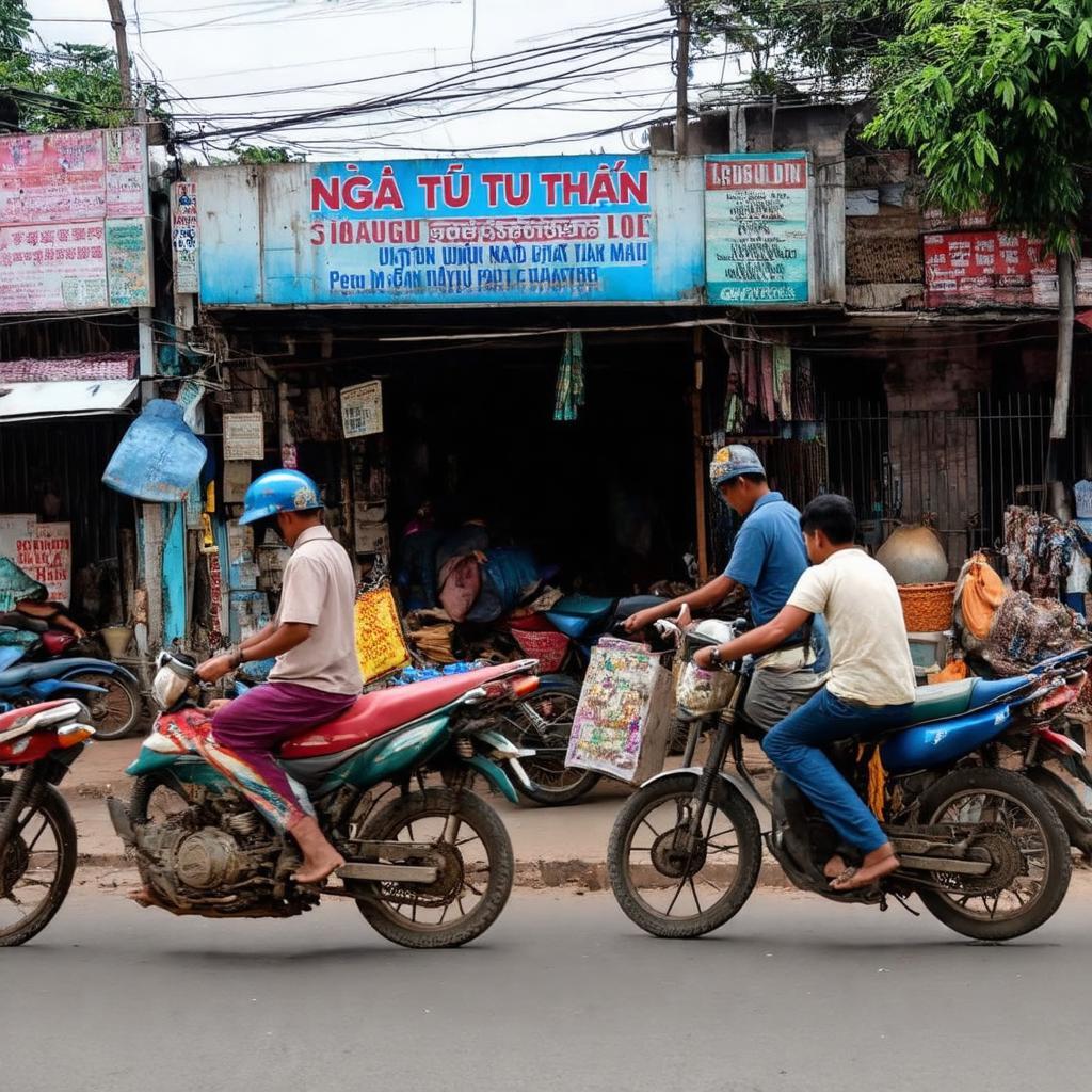 Hoạt động buôn bán, sinh hoạt nhộn nhịp tại Ngã tư Tư Thân, Yên Dũng, thể hiện sự sôi động của trung tâm địa phương.