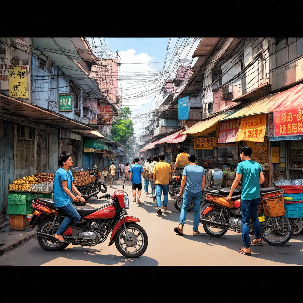 Hình ảnh cuộc sống thường nhật và các hoạt động buôn bán nhỏ lẻ diễn ra bên trong Ngõ 169 Hoàng Mai, Hoàng Mai, Hà Nội.