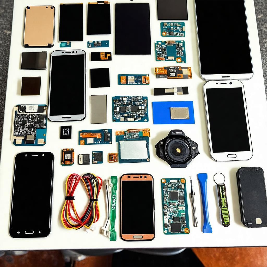 Đa dạng linh kiện điện thoại như pin, màn hình, camera, mainboard có sẵn tại cửa hàng.