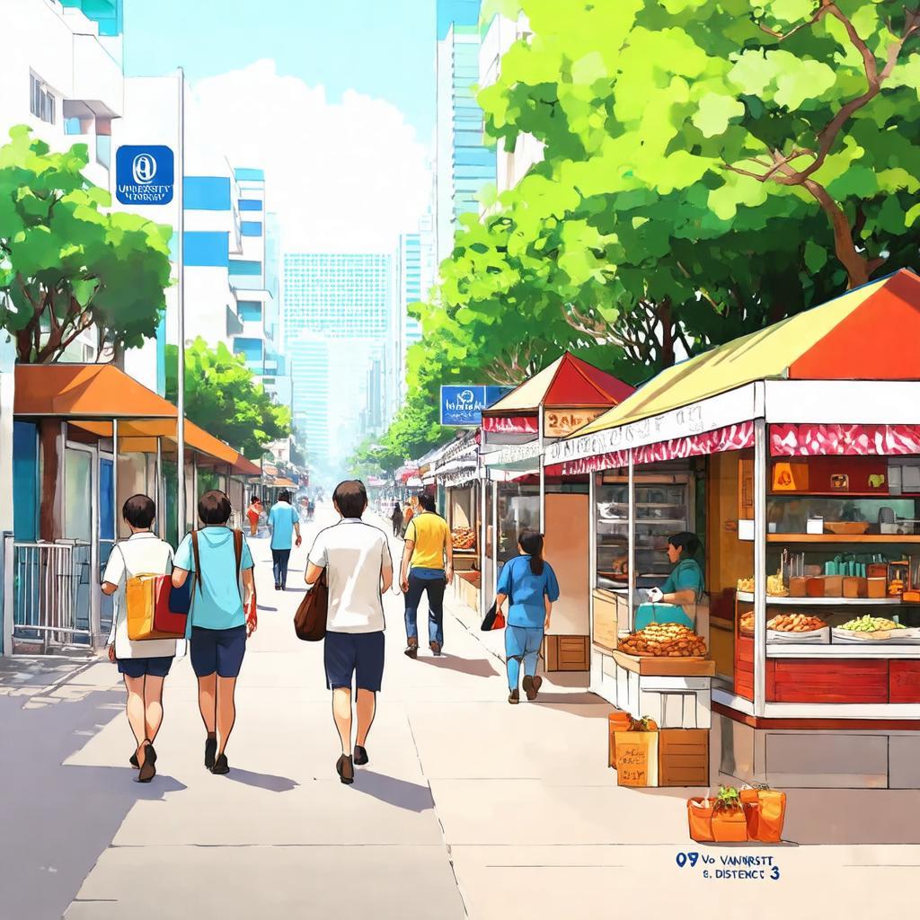 Khu vực xung quanh Đại học Mở 97 Võ Văn Tần sầm uất với nhiều quán ăn, cà phê, dịch vụ.