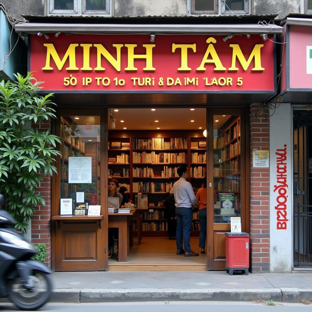 Bảng hiệu Nhà sách Minh Tâm tại địa chỉ 286B An Dương Vương, Quận 5