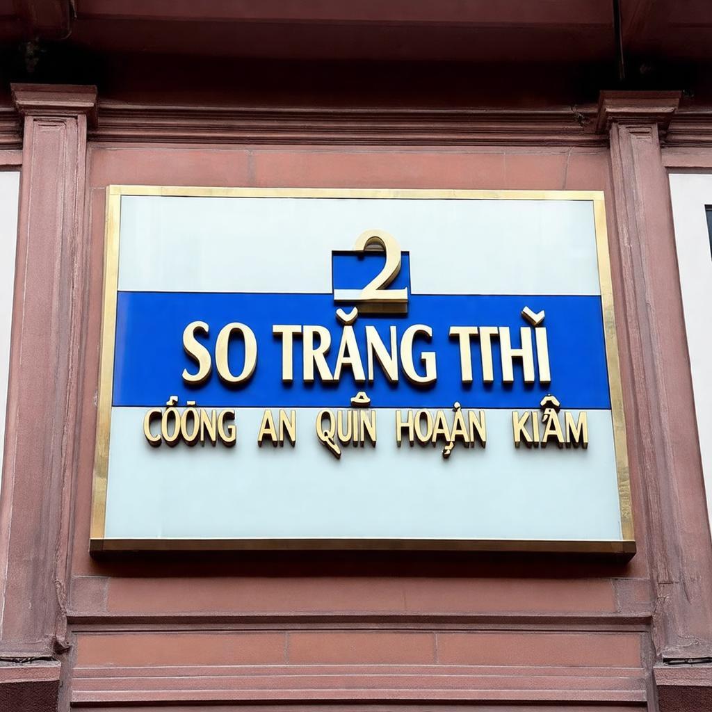 Biển chỉ dẫn địa chỉ số 2 Tràng Thi tại trụ sở Công an quận Hoàn Kiếm