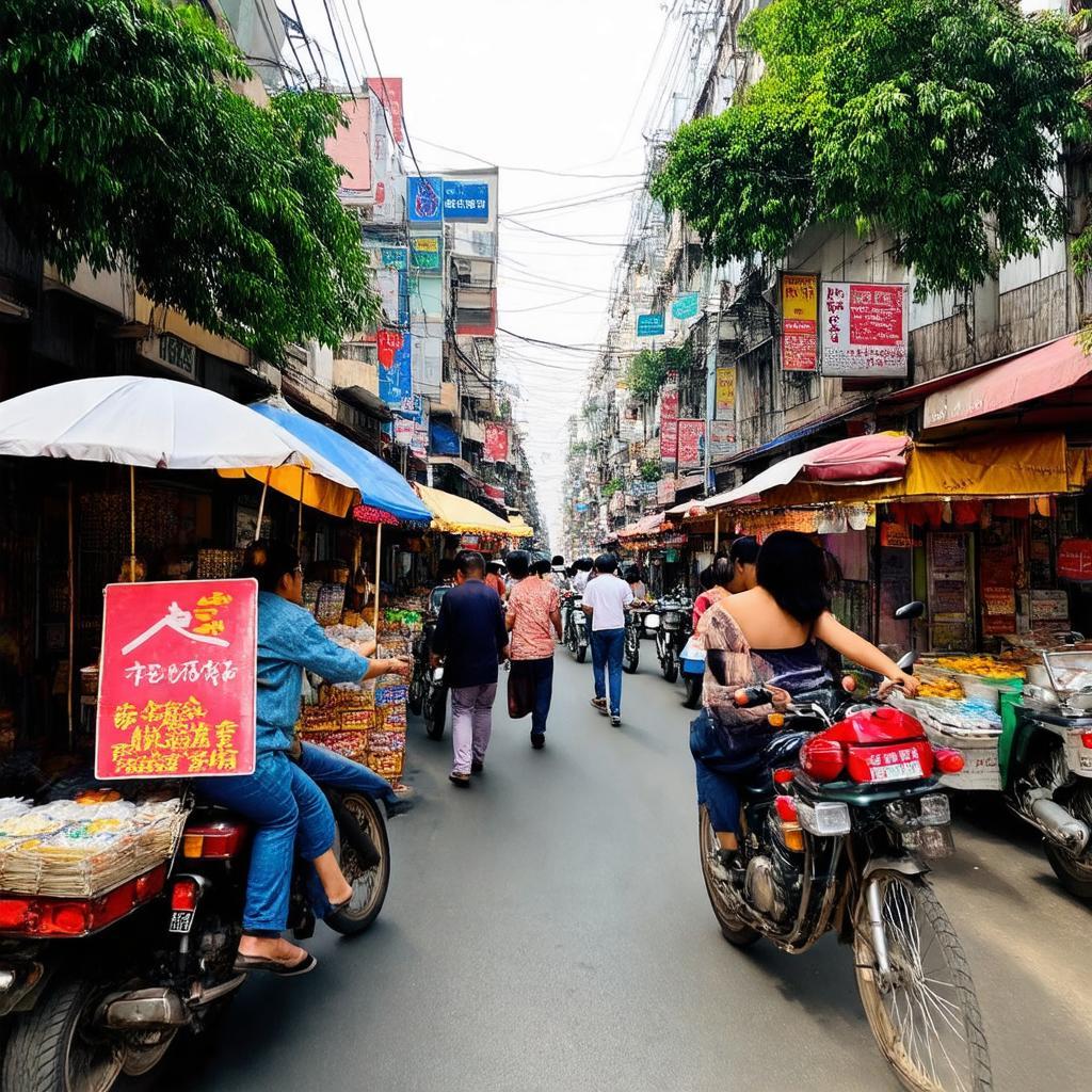 Hình ảnh con phố Phan Văn Trường sầm uất, nơi tọa lạc quán Trà chanh Bụi Phố