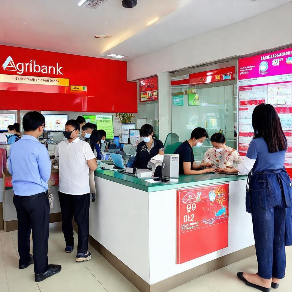 Bên trong quầy giao dịch của chi nhánh Agribank Hà Thành, 75 Phương Mai, với khách hàng đang thực hiện giao dịch
