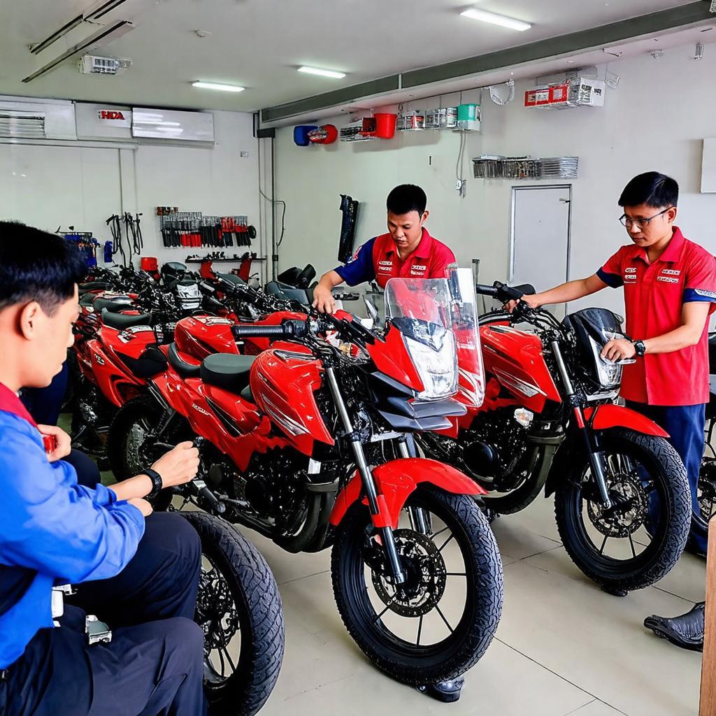 Kỹ thuật viên bảo dưỡng xe máy tại Head Honda Thủ Đức Bình Minh 2