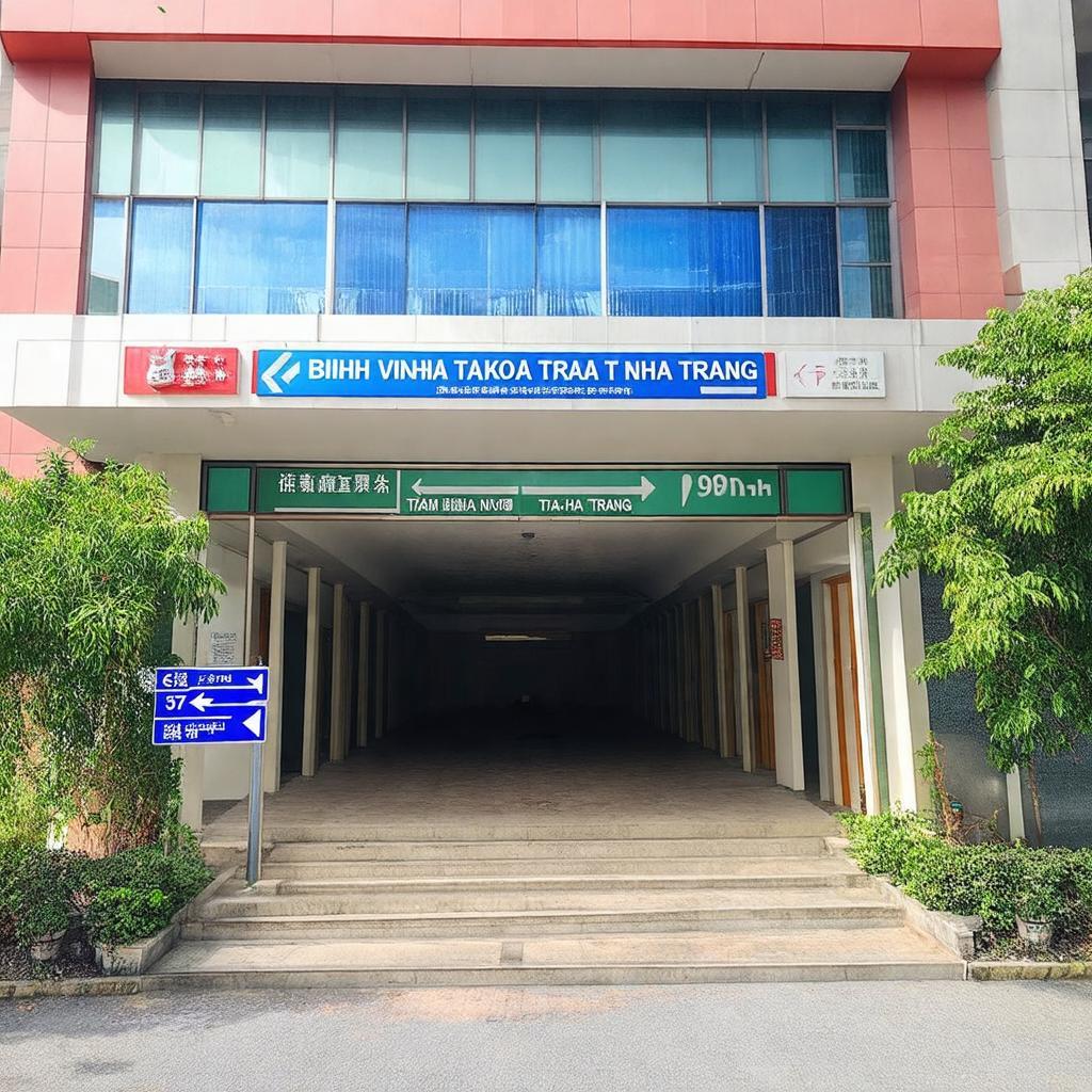 Một góc khuôn viên hoặc bên trong BVĐK Tâm Trí Nha Trang thể hiện sự hiện đại, sạch sẽ, hoặc một biển hiệu chỉ dẫn các khoa phòng, dịch vụ chính.