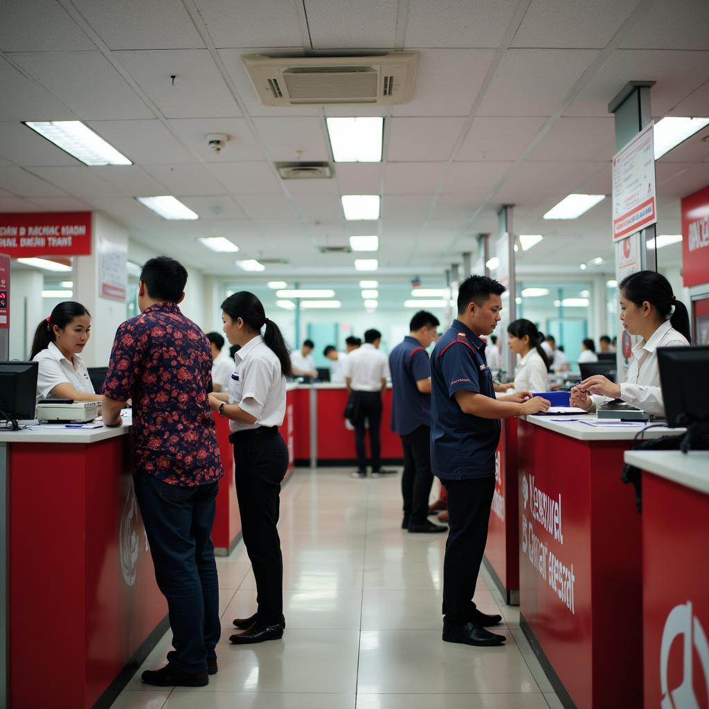 Khách hàng giao dịch tại quầy Bưu điện Hiệp Bình Phước, sử dụng các dịch vụ gửi nhận bưu phẩm, chuyển tiền.