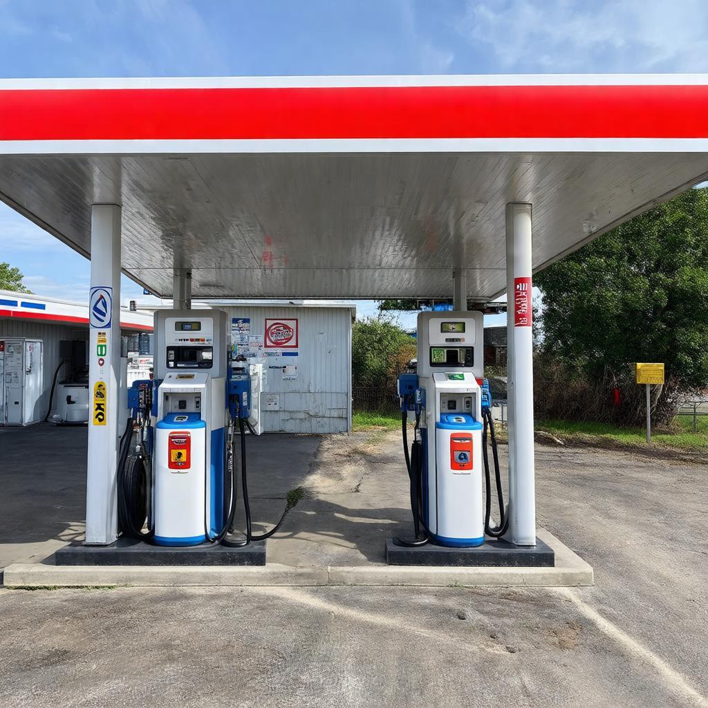Khu vực bơm lốp hoặc dịch vụ phụ trợ tại cây xăng Giải Phóng, quận Hoàng Mai, Hà Nội, thể hiện các tiện ích cho người dùng