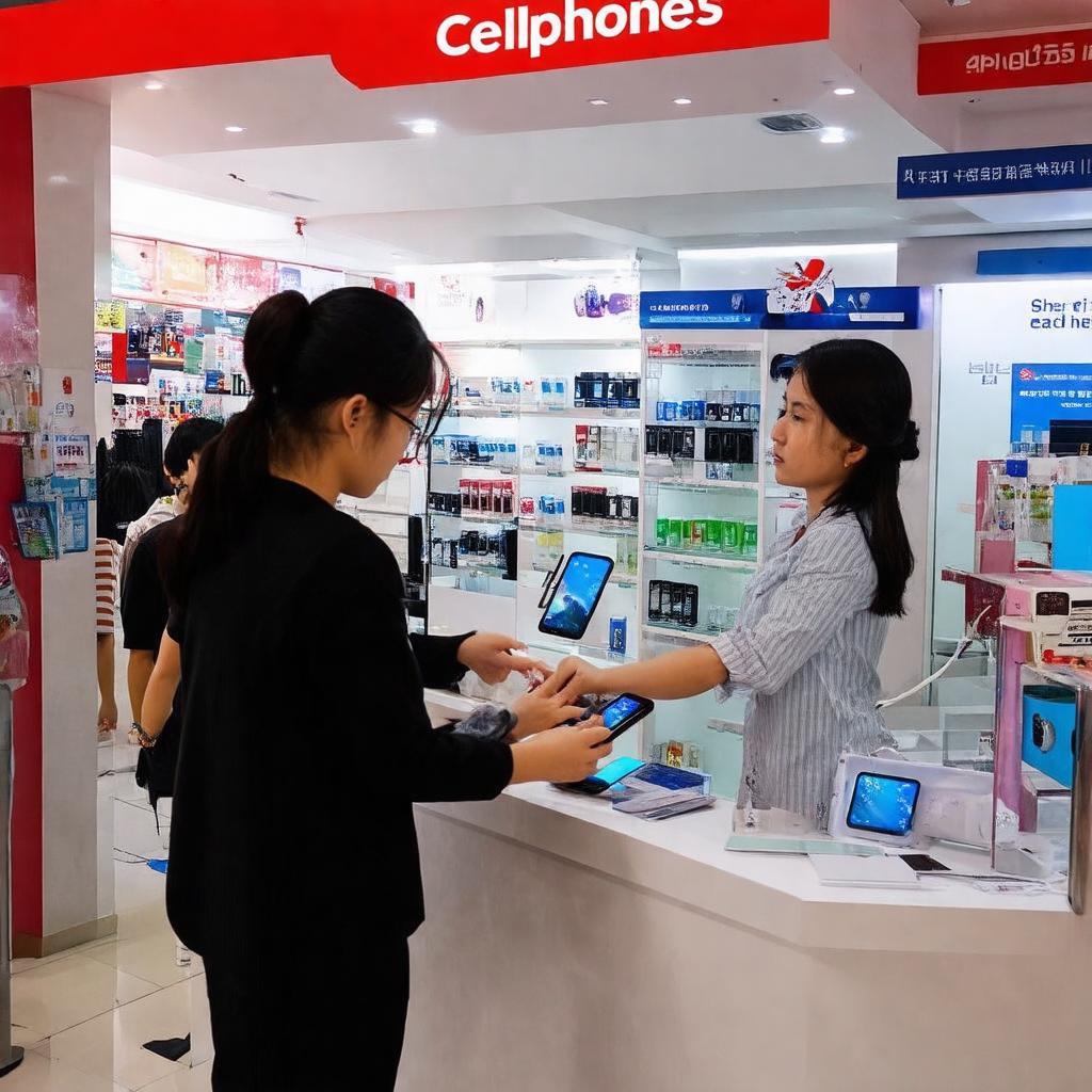 Nhân viên Cellphones Khánh Hội Quận 4 đang tư vấn và hỗ trợ khách hàng tại khu vực dịch vụ