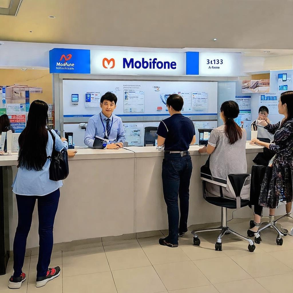 Nhân viên Mobifone hỗ trợ khách hàng tại điểm giao dịch Quận 5, thể hiện sự chuyên nghiệp và tận tâm trong dịch vụ.