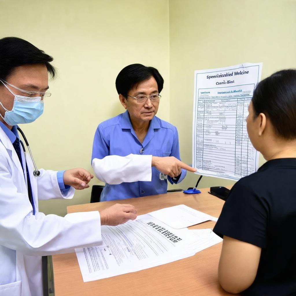 Mot nguoi benh dang duoc bac si tu van ve ket qua xet nghiem tai phong kham noi tong hop tai Tan Binh