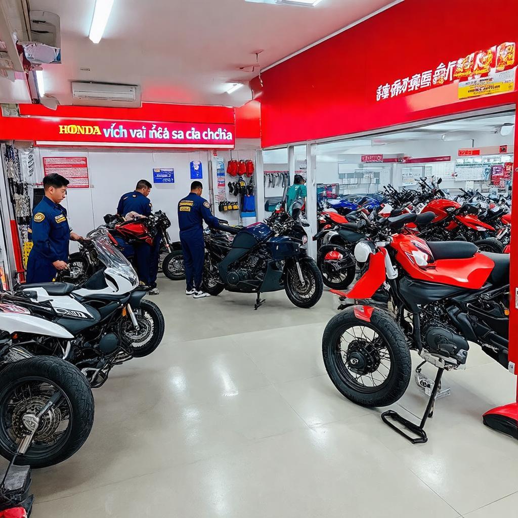 Khu vực sửa chữa và bảo dưỡng xe máy tại Honda Nam Anh Ấp Bắc Mỹ Tho